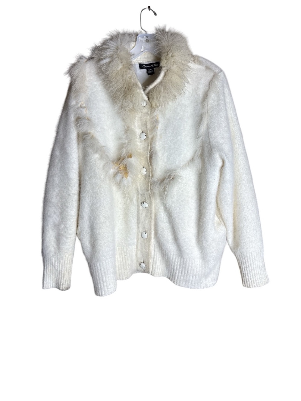 Connie A. Lee Angora Blend Faux Fur Cardigan S Flawed DISTRESSED